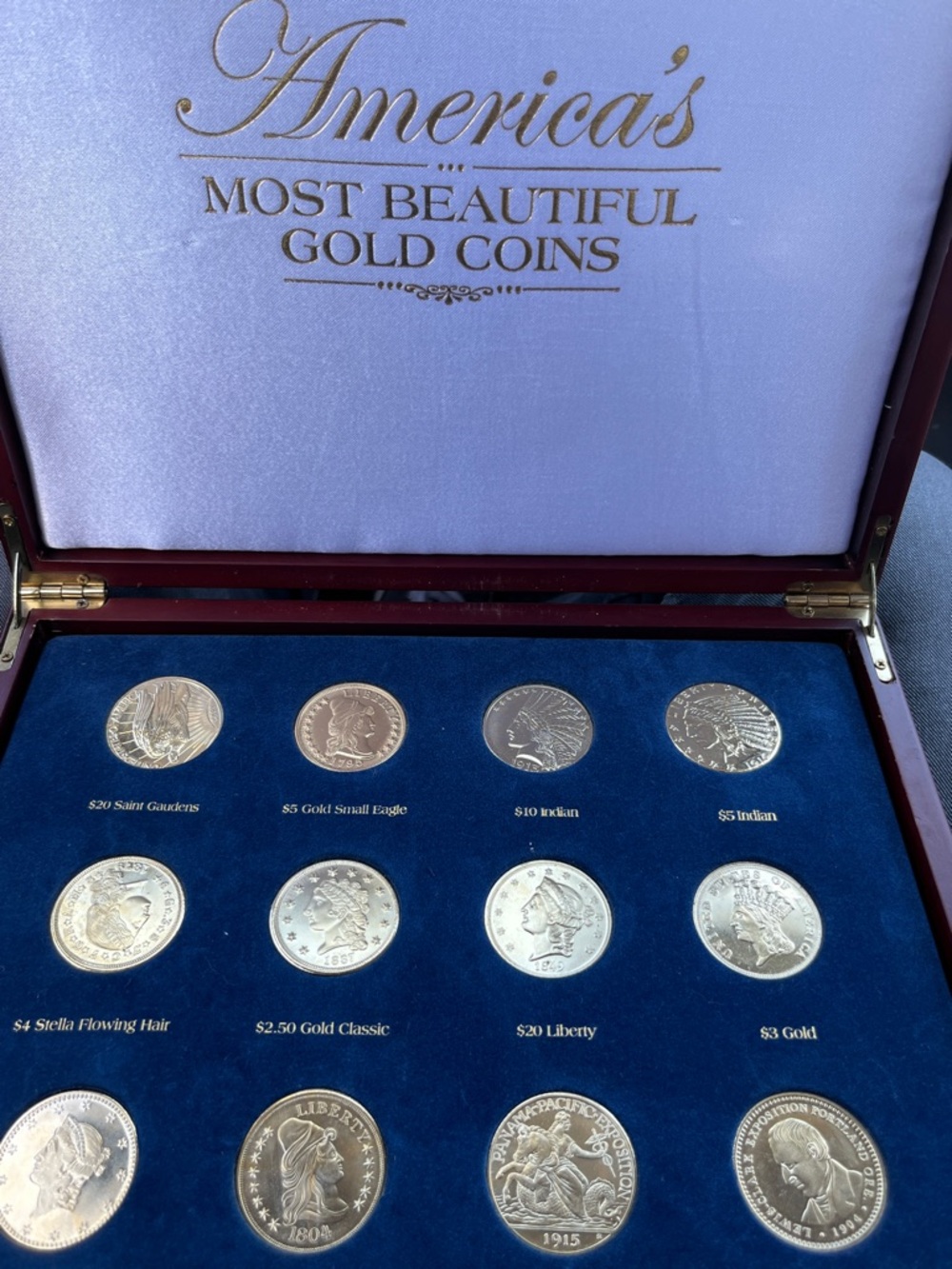 America's Most Beautiful Gold Coins Display Set - Blue Velvet